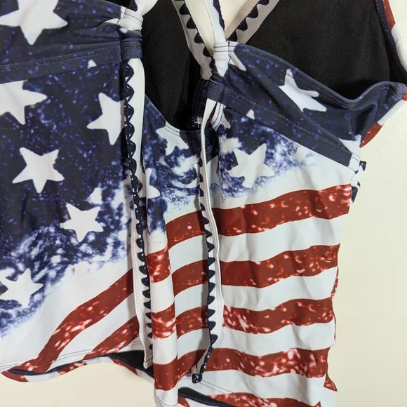 ROTITA Surplice Navy American Flag Print Tankini Set M 4th of July Patriotic - Picture 7 of 15